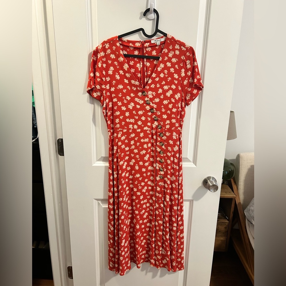 Madewell Red Floral Midi Dress